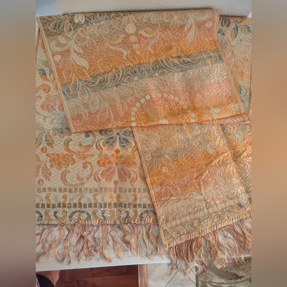 Embroidered Ethnic Silk Brocade Jacquard Fringe Fabric Scarf Runner